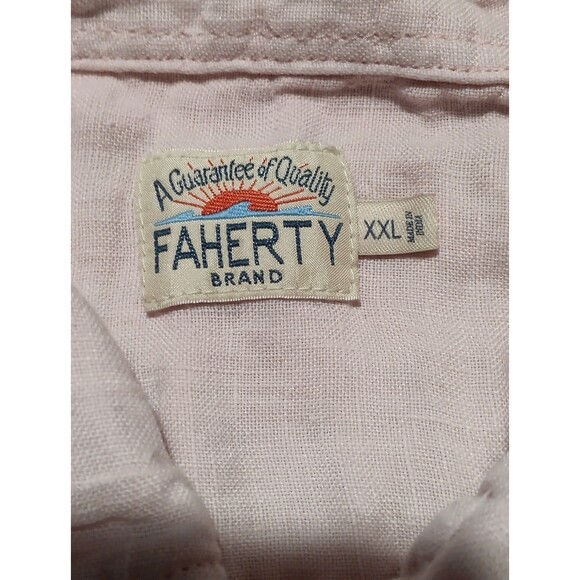 Faherty Shirt Men's Size XXL Pink 100% Linen Short Sleeve - Picture 2 of 7